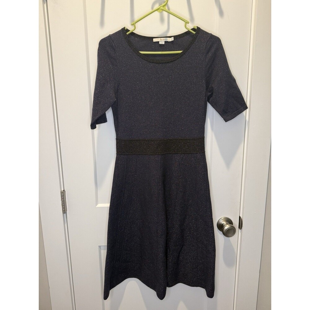 Women’s Boden Metallic Navy Blue Black Knit Fit & Flare Dress Sparkle US 6R
